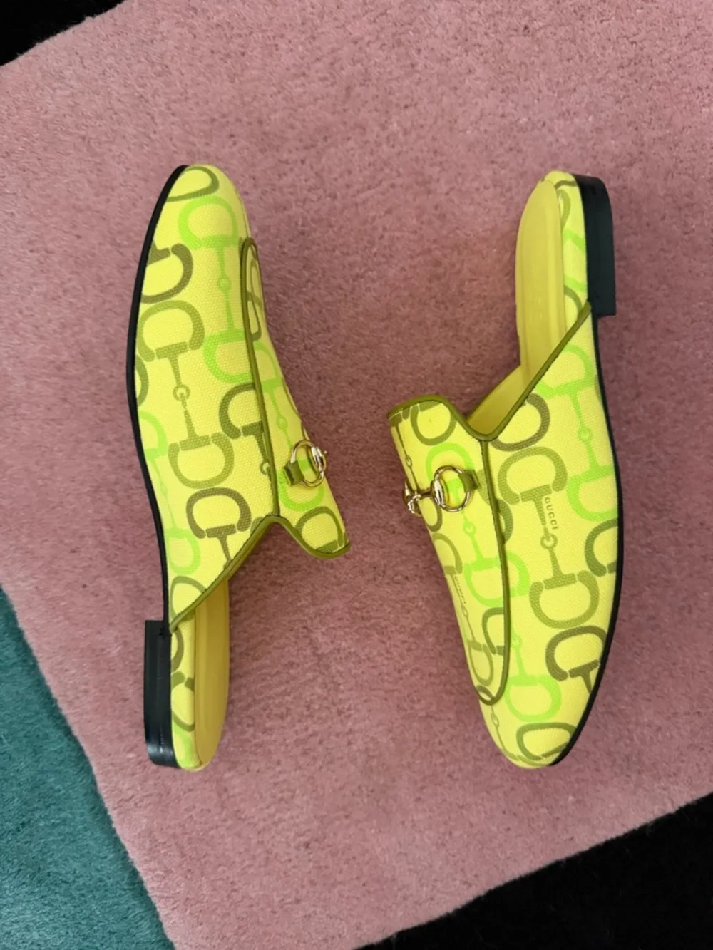 Gucci Yellow Neon Horsebit Princetown Mules - Picture 3 of 6